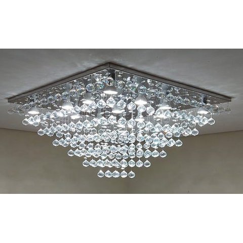 Lustre de Cristal Para Sala/ Hall com 50cm De Altura, Base De Inox Espelhado Com 70X70cm