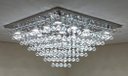 Ver imagem 1 de Lustre de Cristal Para Sala/ Hall com 50cm De Altura, Base De Inox Espelhado Com 70X70cm