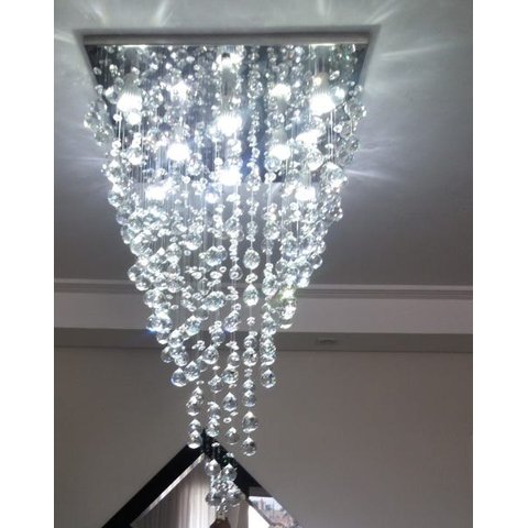 Lustre De Cristal Para Sala, Base De Inox Polido 42x42cm, Altura 80cm Com Esferas De 30mm Legitimo K