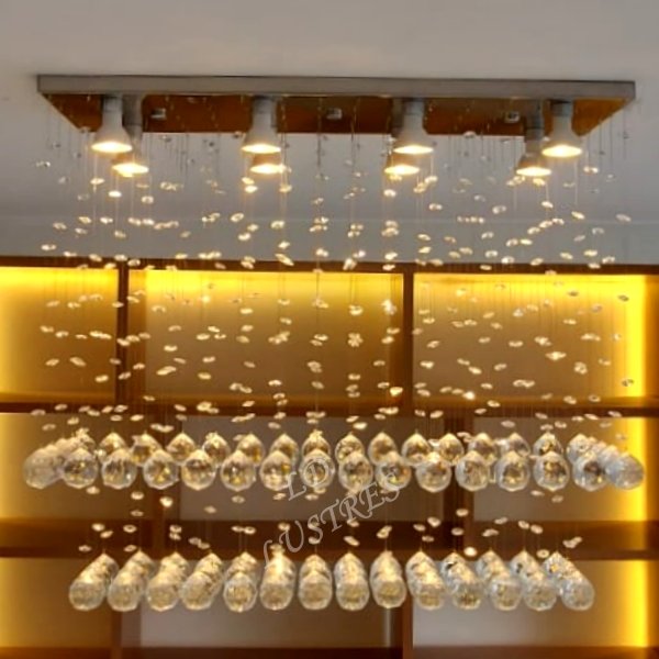 Lustre de Cristal para Sala de Jantar Estar com 70cm de Altura, Base de Inox Espelhado 20x70cm - 4