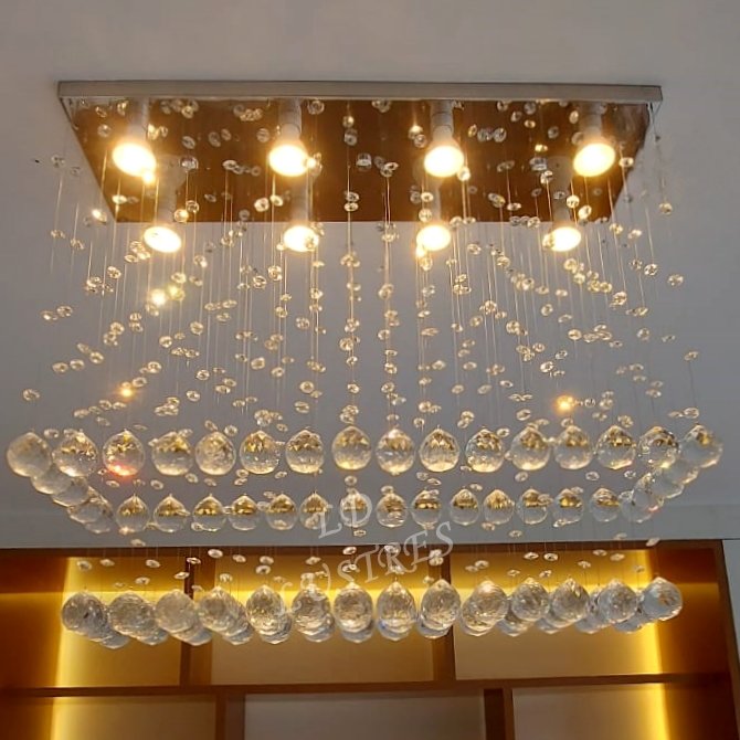 Lustre de Cristal para Sala de Jantar Estar com 70cm de Altura, Base de Inox Espelhado 20x70cm - 3
