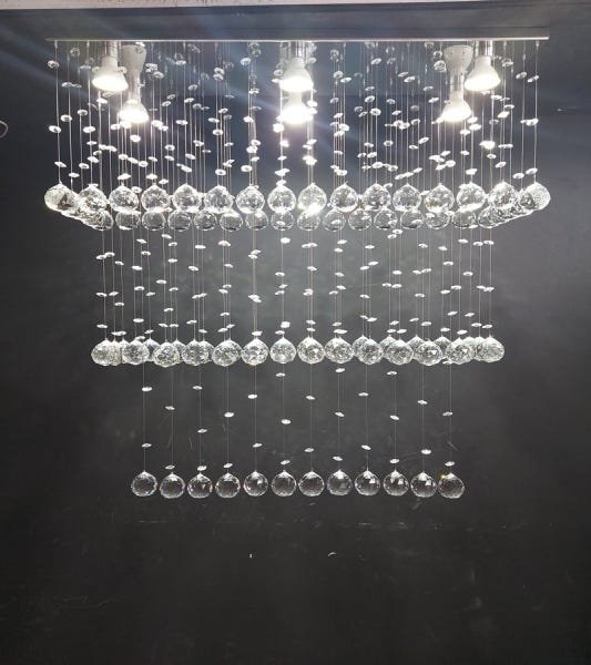 Lustre de Cristal para sala de estar/jantar com 1 metro de altura, base de inox polido 70X20cm - 2