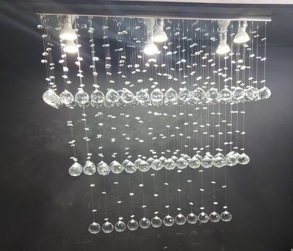 Lustre de Cristal para sala de estar/jantar com 1 metro de altura, base de inox polido 70X20cm - 1