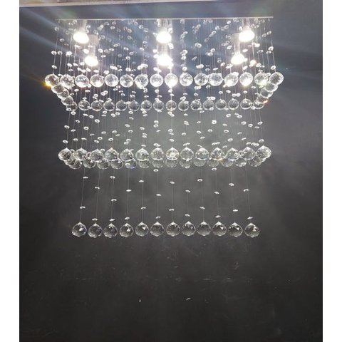 LUSTRE DE CRISTAL PARA SALA DE ESTAR/JANTAR COM 50CM DE ALTURA, BASE DE INOX ESPELHADO 70X20CM