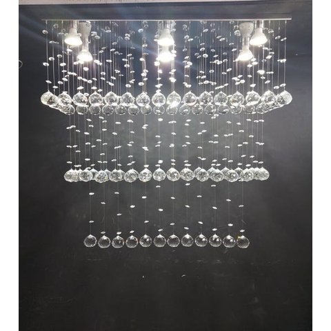LUSTRE DE CRISTAL PARA SALA DE ESTAR/JANTAR COM 80CM DE ALTURA, BASE DE INOX ESPELHADO 70X20CM