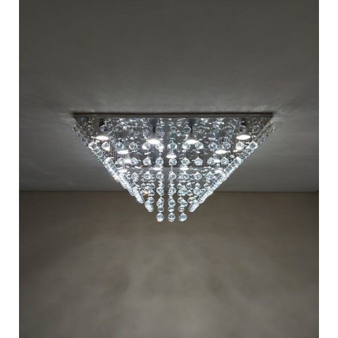Lustre De Cristal Para Sala/ Hall/ Salão com 40cm de Altura, Base de Inox Espelhado 70X70cm