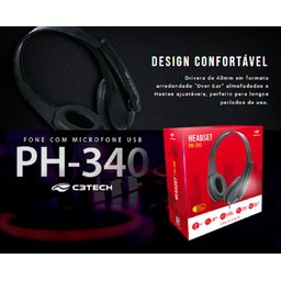 Headset Fone Ouvido Usb Com Microfone Telemarketing Callcenter C3Tech Ph-340bk Preto - 7