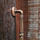 Ver imagem 6 de Puxador Duplo Victoria 305mm Cobre Antigo Porta Pivotante Correr Passagem Madeira Vidro Rústico