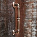 Ver imagem 5 de Puxador Duplo Victoria 305mm Cobre Antigo Porta Pivotante Correr Passagem Madeira Vidro Rústico