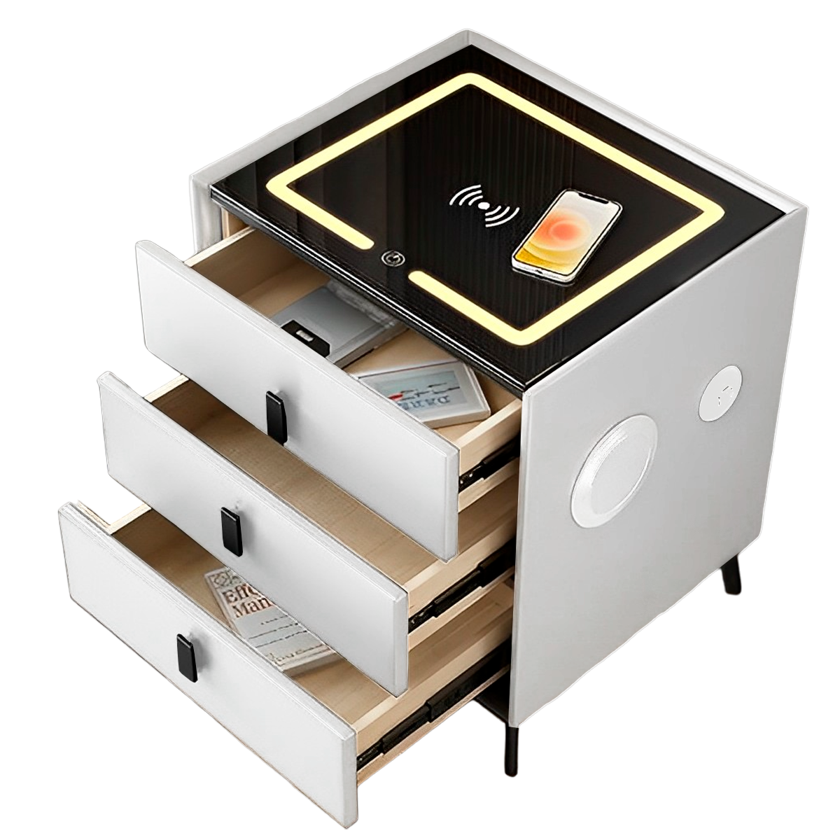 Mesa de cabeceira Criado Inteligente Luminária Abajur Led até 5 cores 3 Gavetas Carregador Wireless - 7