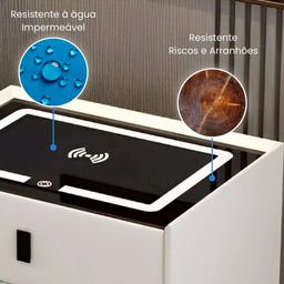 Mesa de Cabeceira Criado Inteligente Luminária Abajur Led 3 Gavetas Carregador Wireless Caixa de Som - 7