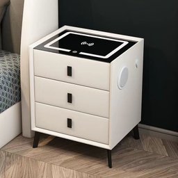 Mesa de Cabeceira Criado Inteligente Luminária Abajur Led 3 Gavetas Carregador Wireless Caixa de Som - 1