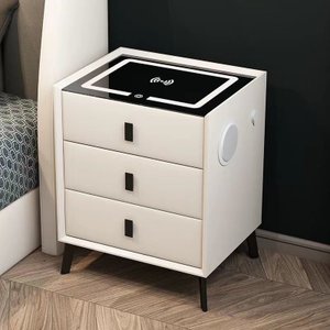 Mesa de Cabeceira Criado Inteligente Luminária Abajur Led 3 Gavetas Carregador Wireless Caixa de Som