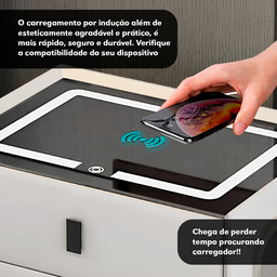 Mesa de Cabeceira Criado Inteligente Luminária Abajur Led 3 Gavetas Carregador Wireless Caixa de Som - 6