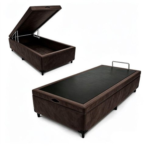 Box Baú Max Ultra 79cm Casal Suede com Estrutura em Madeira Marrom Maxispuma