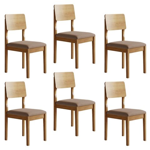 Kit 6 Cadeiras para Sala de Jantar Pés Madeira Maciça Ana Marrom/Cinamomo/Bege