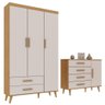 Quarto de Bebê Retrô Ludmila Guarda Roupa 3 Portas Cômoda Infantil com Porta Off White Carolina - 3