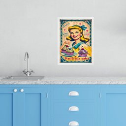 Quadro Cozinha Retro Cupcakes - Pin Up 33x24cm:moldura Preta - 1