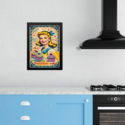 Quadro Cozinha Retro Cupcakes - Pin Up 33x24cm:moldura Preta - 2