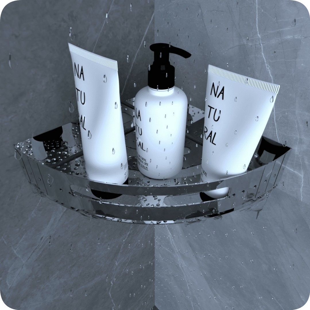 Kit 2 Suportes Porta Shampoo Para Banheiro De Canto Inox - 4