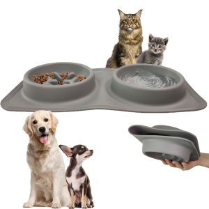 Comedouro Bebedouro Silicone 2 em 1 Cachorro Gato Pet Animais Estimaçao Dobravel Portatil Viagem Cam