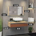 Ver imagem 3 de Conjunto Gabinete Banheiro Ametista 80cm com Tampo de Vidro:freijo/natura/branco/um Furo