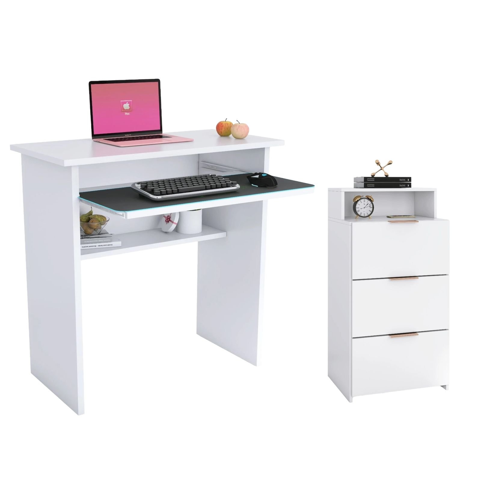 Conjunto Mesa Computador Multiuso + Gaveteiro Chão 3 Gavetas Organizador Multiuso - 4