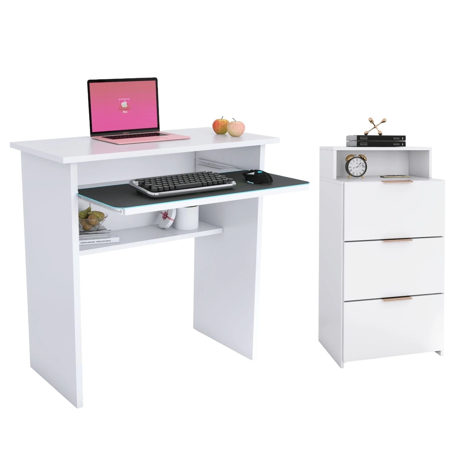 Conjunto Mesa Computador Multiuso + Gaveteiro Chão 3 Gavetas Organizador Multiuso