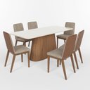 Ver imagem 2 de Conjunto Sala de Jantar Mesa Canto Arredondado Off White/Nature/Corano Caramelo