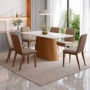 Ver imagem 1 de Conjunto Sala de Jantar Mesa Canto Arredondado Off White/Nature/Corano Caramelo