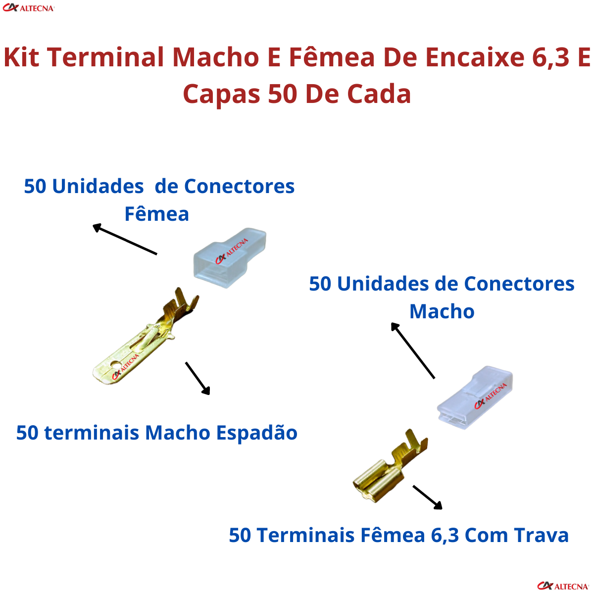 Kit Terminal Macho E Fêmea De Encaixe 6,3 E Capas 50 De Cada - 5