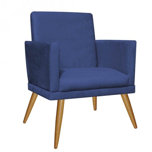 Kit 01 Poltrona Decorativa Nina com Rodapé e 01 Puff Redondo Suede Azul Marinho - Bela Casa Shop - 3