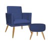 Kit 01 Poltrona Decorativa Nina com Rodapé e 01 Puff Redondo Suede Azul Marinho - Bela Casa Shop - 1