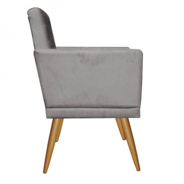 Kit 01 Poltrona Decorativa Nina com Rodapé e 01 Puff Redondo Suede Cinza - Bela Casa Shop - 5