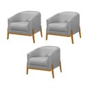 Ver imagem 1 de Kit 3 Poltronas Living Base em Madeira Maciça Flórida Linho Cinza