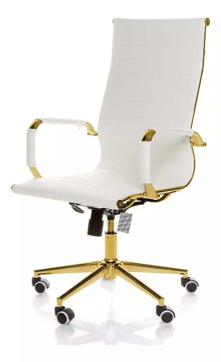 Cadeira de Escritório Giratoria Eames Branca -gold:dourado Brilho