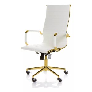 Cadeira de Escritório Giratoria Eames Branca -gold:dourado Brilho
