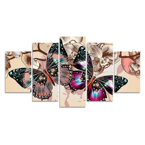 Quadro Decorativo para Sala Quarto Borboleta Orquídia Bege