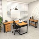 Ver imagem 1 de Mesa de Escritório em L Gaveteiro Aparador 5 Gavetas MDF Freijó com Preto Fosco Pradel