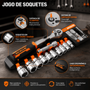 Ver imagem 5 de Conjunto de Ferramenta Cabo Catraca Soquete 3/8" 12 Peças - Wokin