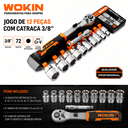 Ver imagem 3 de Conjunto de Ferramenta Cabo Catraca Soquete 3/8" 12 Peças - Wokin