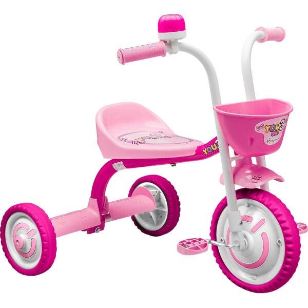 Triciclo Infantil Nathor You 3 Girl - Rosa/Branco