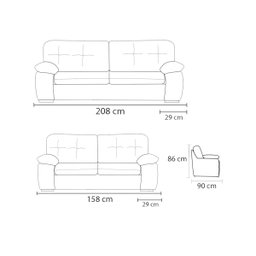 Conjunto Sofá de Couro Marselha 3 e 2 Lugares Preto Pigmentado - Mempra - 10