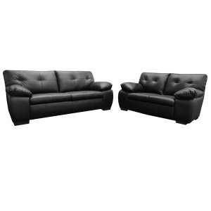 Conjunto Sofá de Couro Marselha 3 e 2 Lugares Preto Pigmentado - Mempra