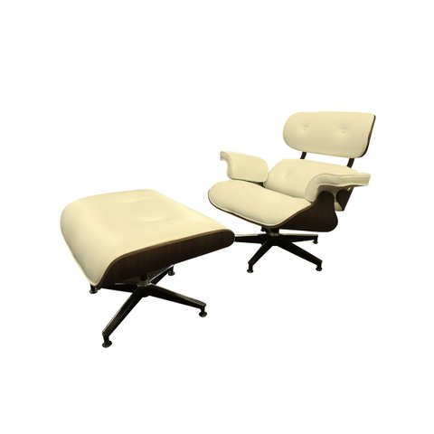 Poltrona de Couro com Puff Charles Eames - Manteiga
