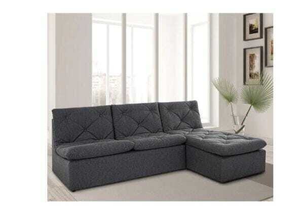 Sofá Herval Flora, 2 Lugares e Chaise-Longue, Linho Preto - 1
