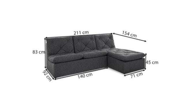Sofá Herval Flora, 2 Lugares e Chaise-Longue, Linho Preto - 6