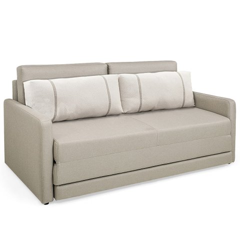 Sofá-Cama Herval Aurora, com Colchão de Casal, 2 Lugares, Linho Bege Areia