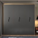 Ver imagem 3 de Guarda-roupa Casal 6 Portas Corção Madeirado com Cinza Chumbo