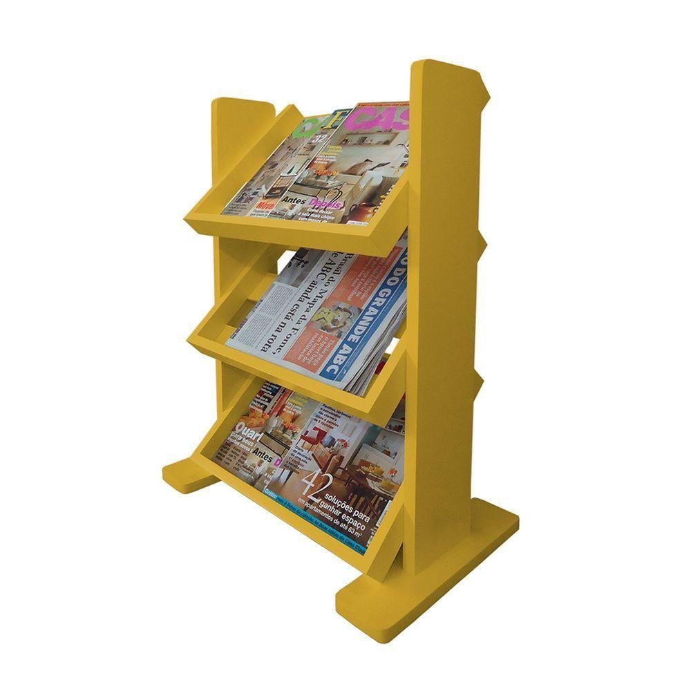 Revisteiro De Piso Chão Porta Revistas Livros Amarelo Laca - 2